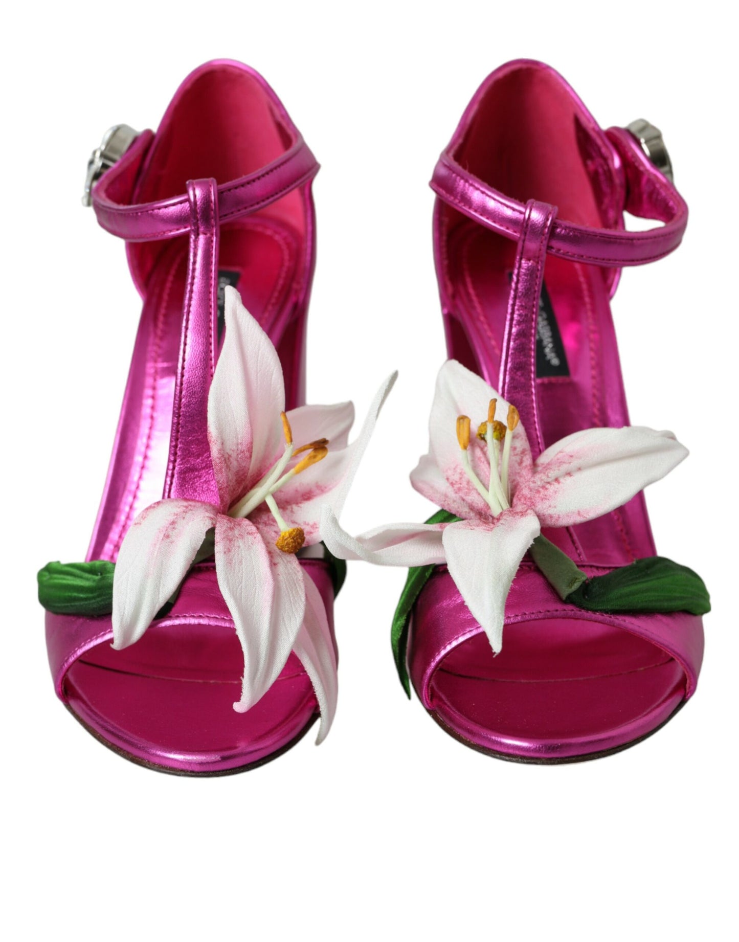  - Pink Leather Crystals Floral Sandals Shoes