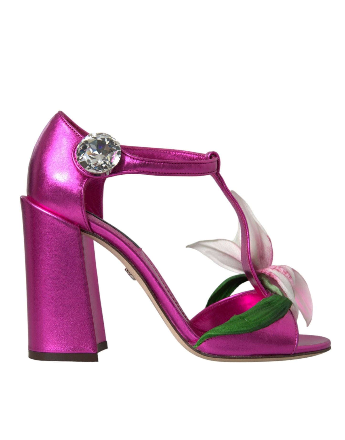  - Pink Leather Crystals Floral Sandals Shoes