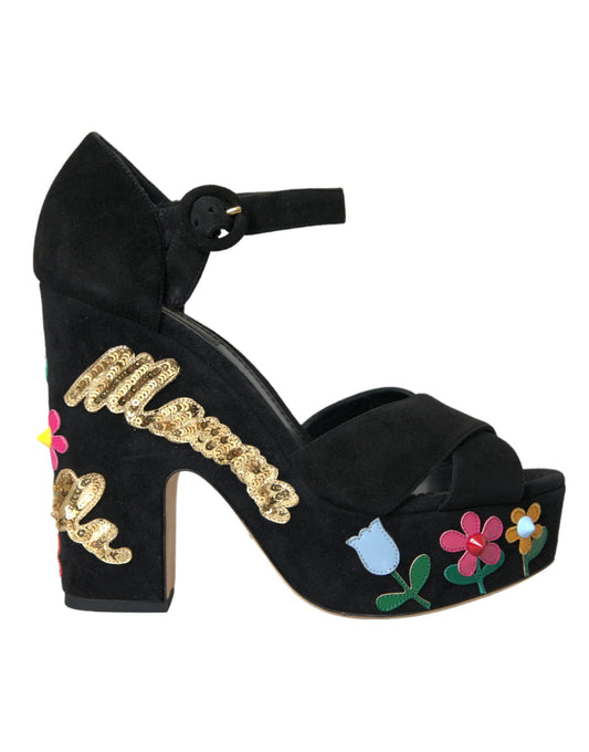  - Black Suede Ankle Strap Heels Sandals Shoes