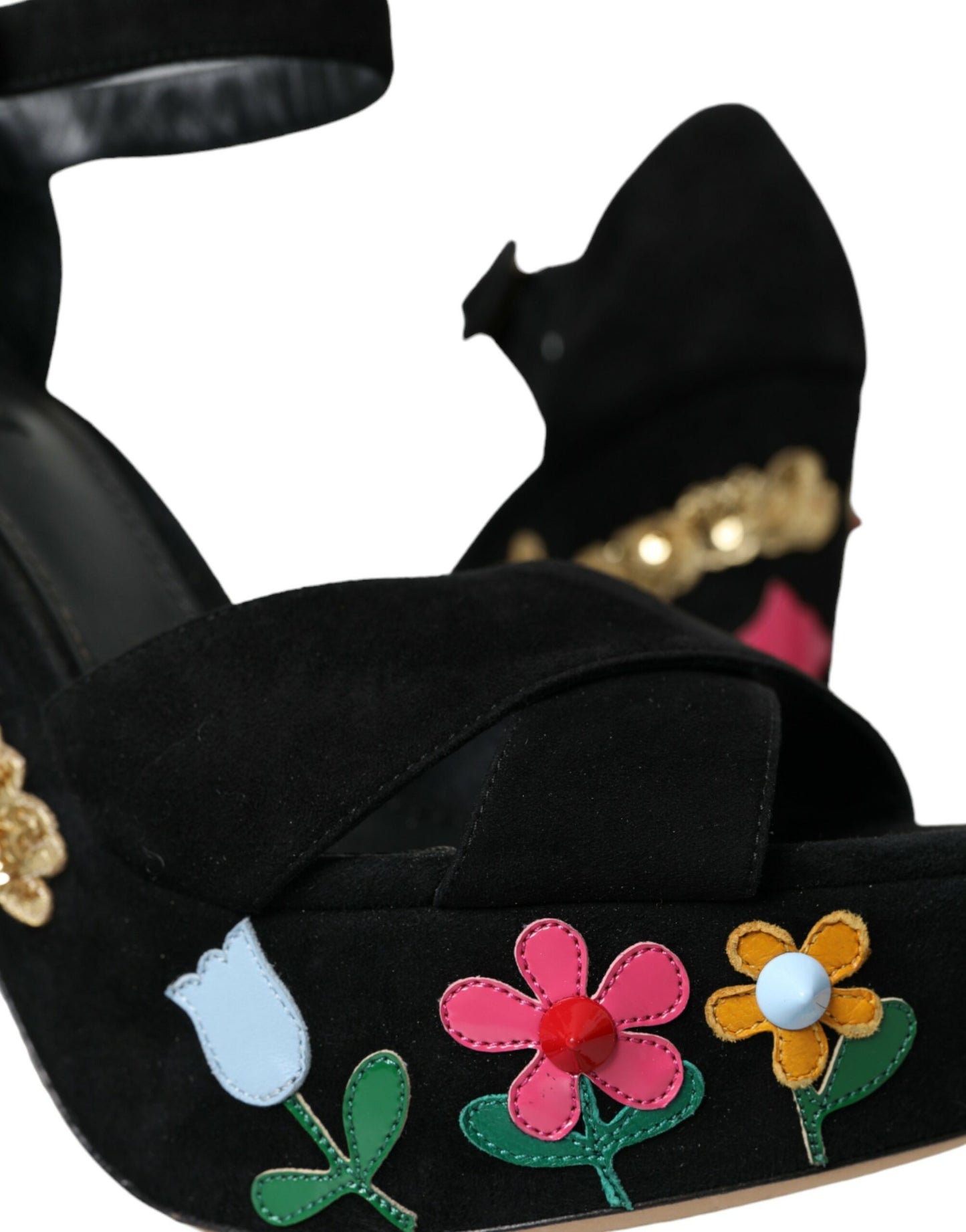  - Black Suede Ankle Strap Heels Sandals Shoes