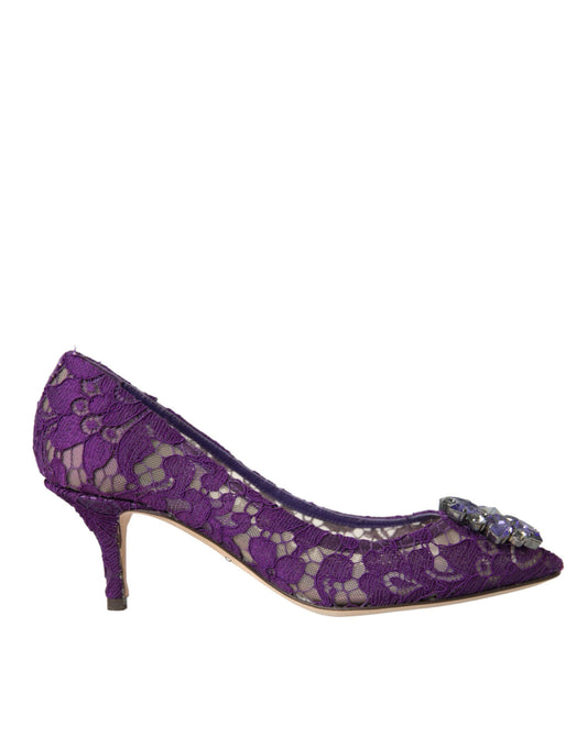Dolce & Gabbana Purple Taormina Lace Crystal Heel Pumps