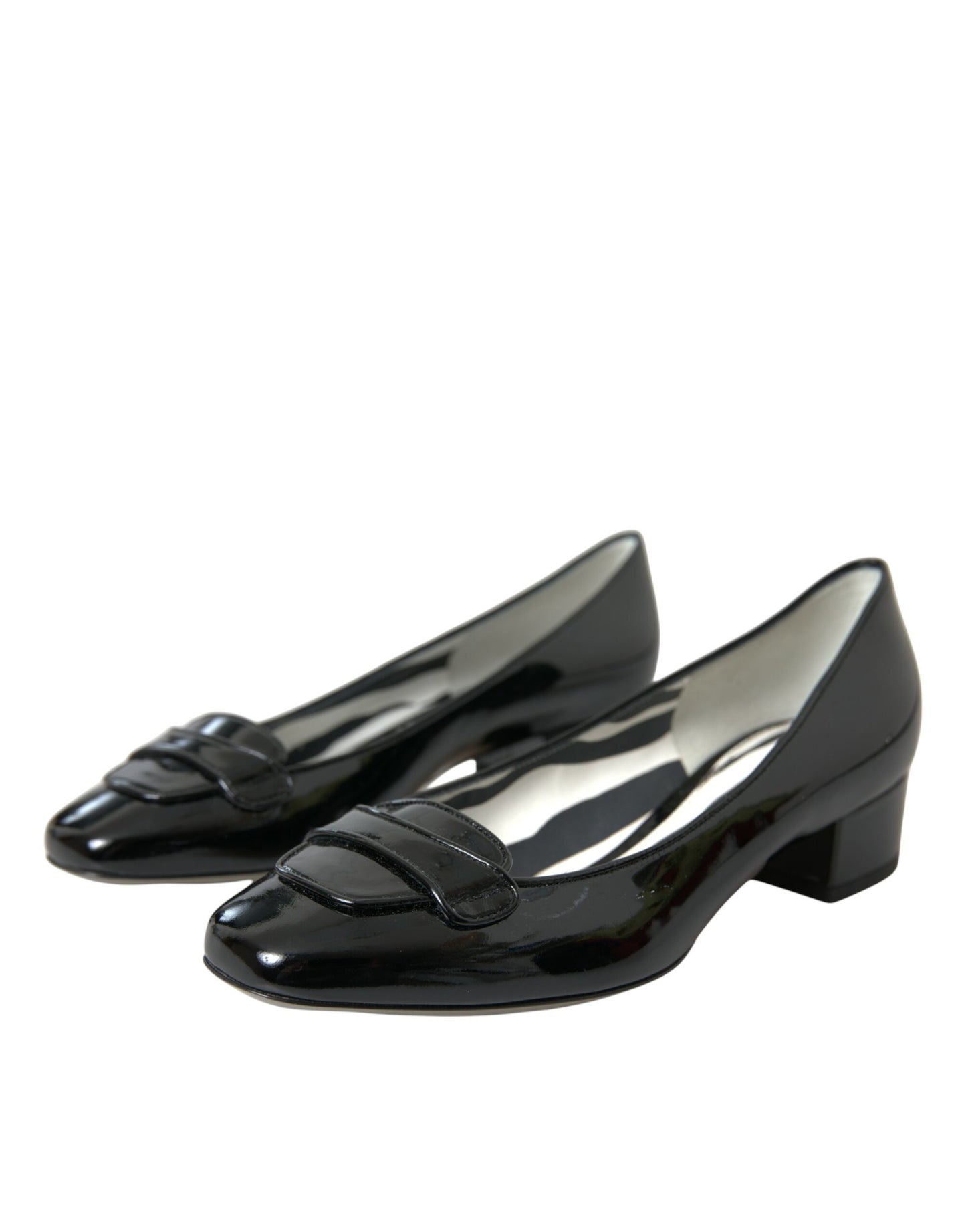  - Black Patent Leather Block Heels Pumps Shoes