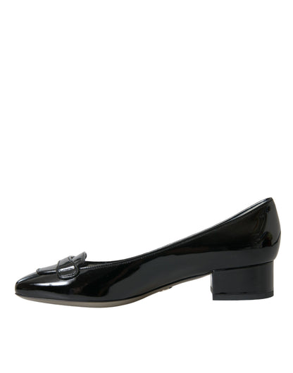  - Black Patent Leather Block Heels Pumps Shoes