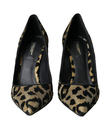 Black Gold Leopard Lurex Heels Pumps Shoes - The Luxe Alliance