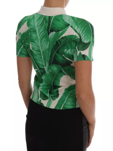  - Green Banana Print Silk Polo T-shirt