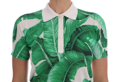  - Green Banana Print Silk Polo T-shirt