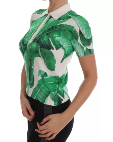  - Green Banana Print Silk Polo T-shirt