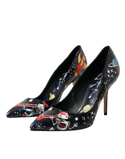 Blue Space Robot Leather Heels Pumps Shoes - The Luxe Alliance