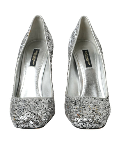 Silver Sequin and Crystal Pumps