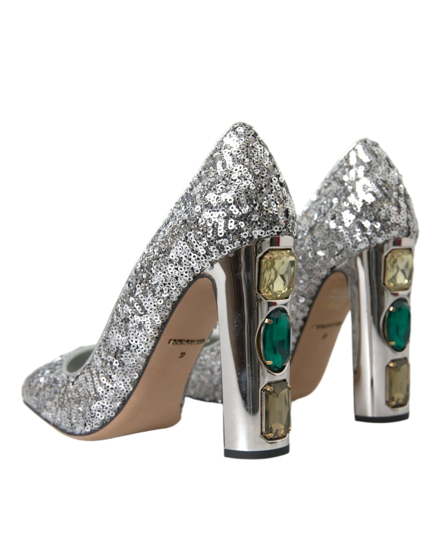 Silver Sequin and Crystal Pumps