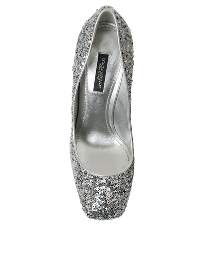 Silver Sequin and Crystal Pumps