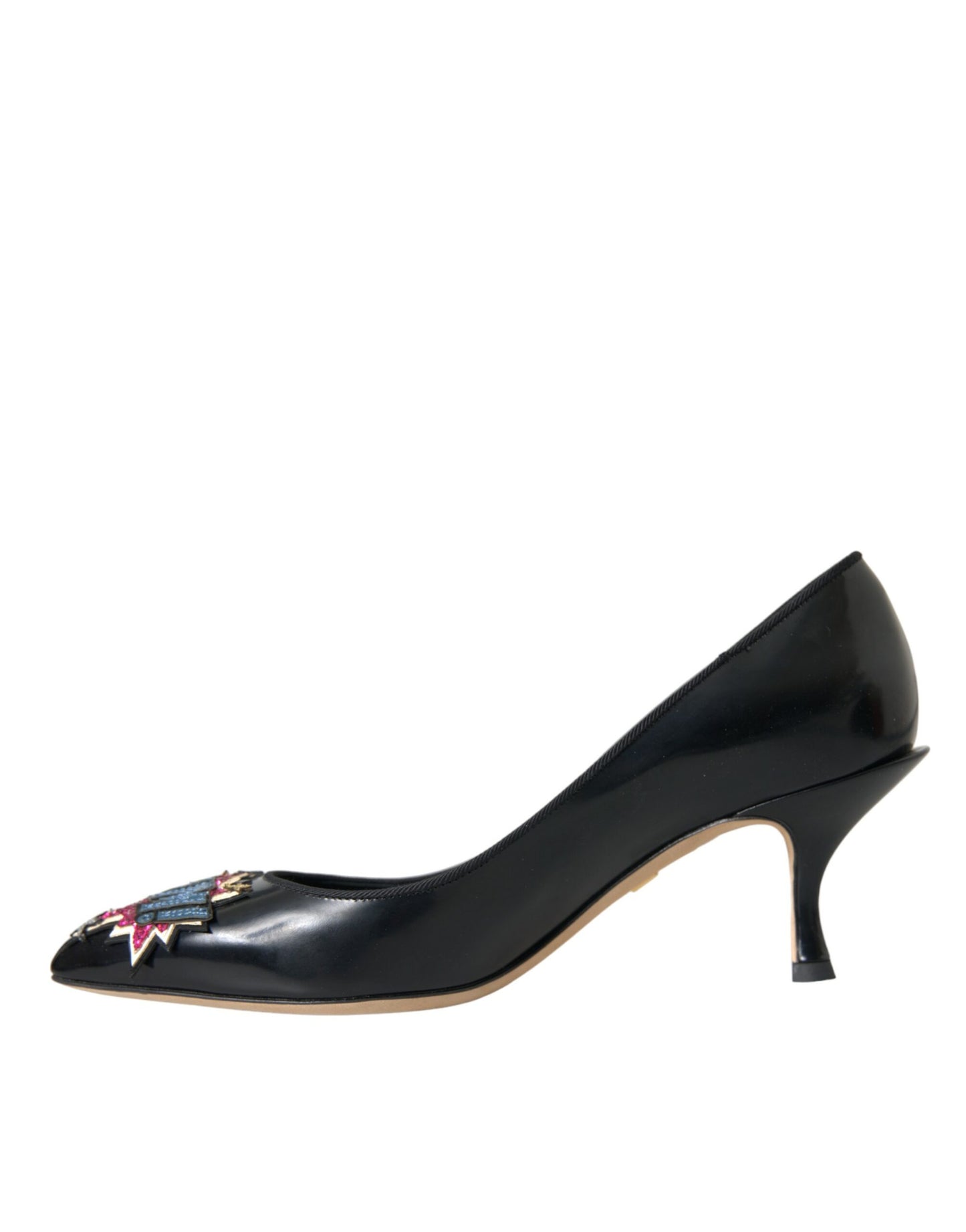 Black Leather BOOM Patch Heels Pumps Shoes - The Luxe Alliance