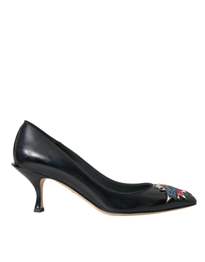 Black Leather BOOM Patch Heels Pumps Shoes - The Luxe Alliance