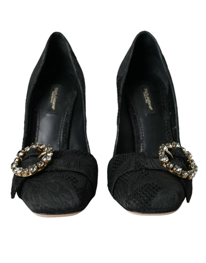 Black Brocade Crystals Heels Pumps Shoes - The Luxe Alliance