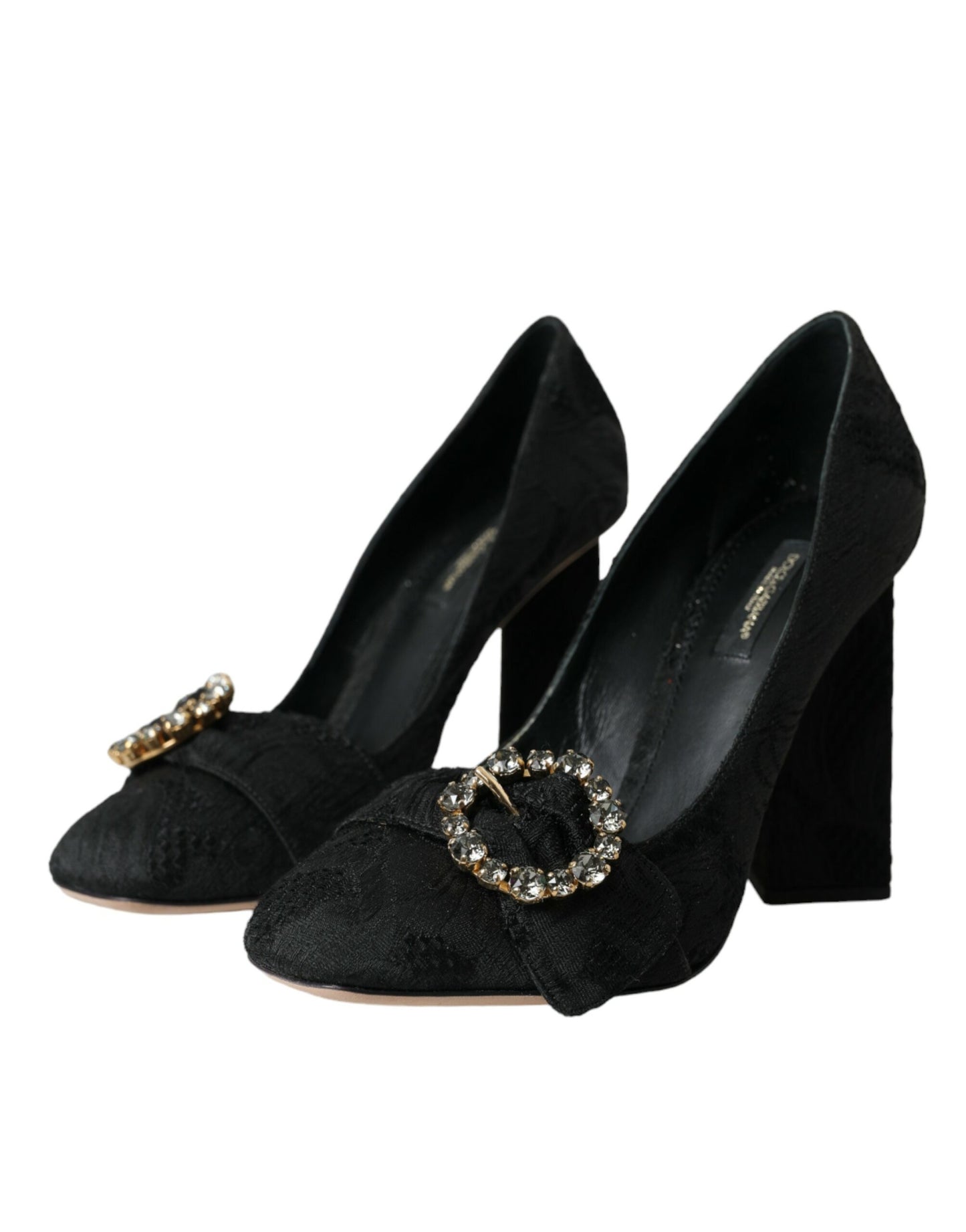 Black Brocade Crystals Heels Pumps Shoes - The Luxe Alliance