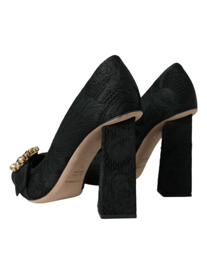 Black Brocade Crystals Heels Pumps Shoes - The Luxe Alliance