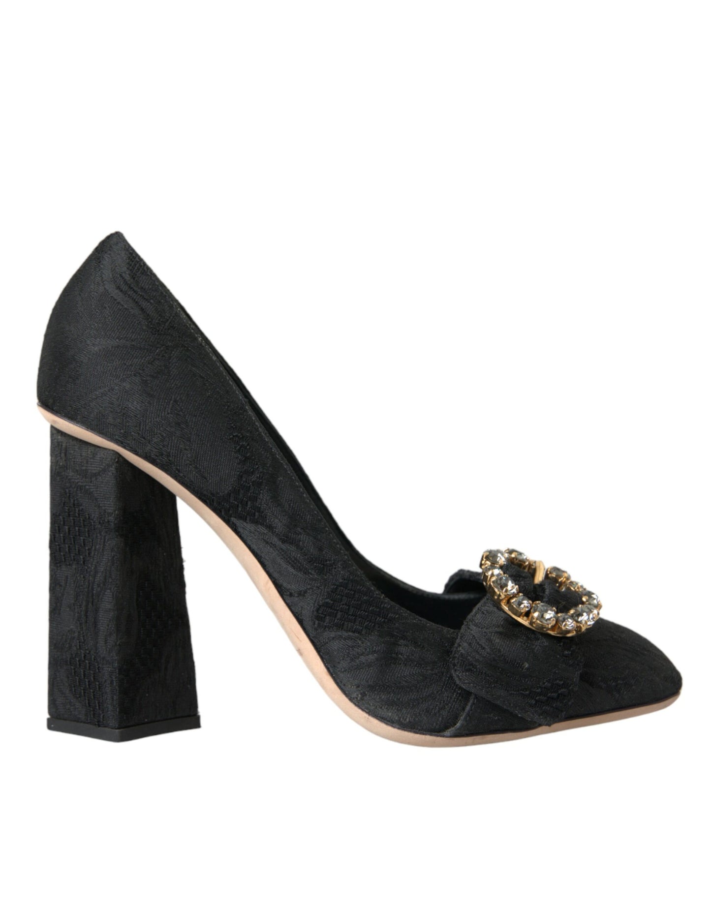 Black Brocade Crystals Heels Pumps Shoes - The Luxe Alliance