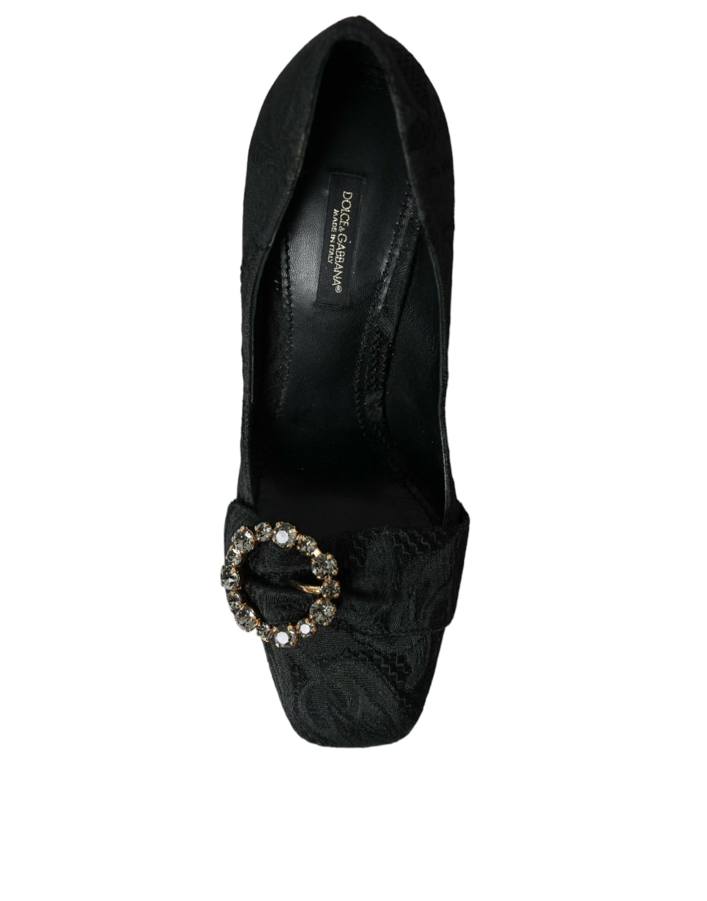 Black Brocade Crystals Heels Pumps Shoes - The Luxe Alliance