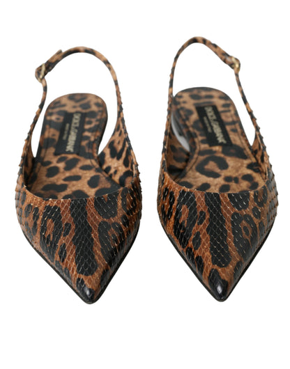  - Brown Leopard Exotic Skin Slingback Shoes