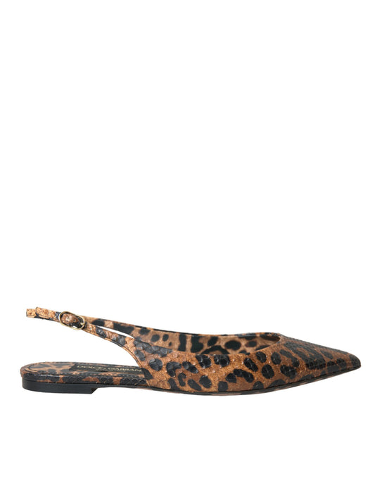  - Brown Leopard Exotic Skin Slingback Shoes