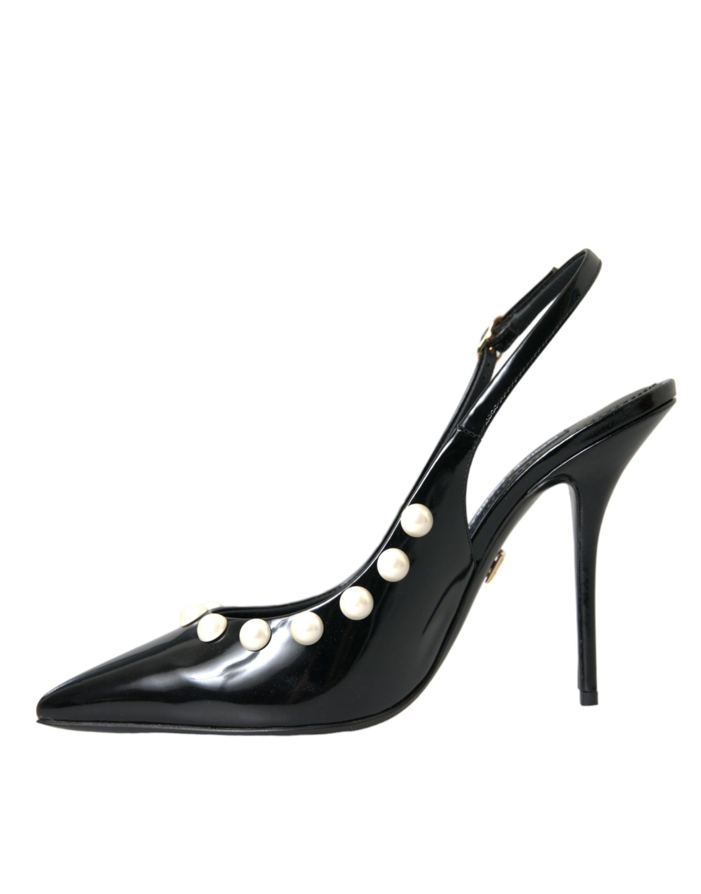 Black Leather Faux Pearl Heel Slingback Shoes - The Luxe Alliance