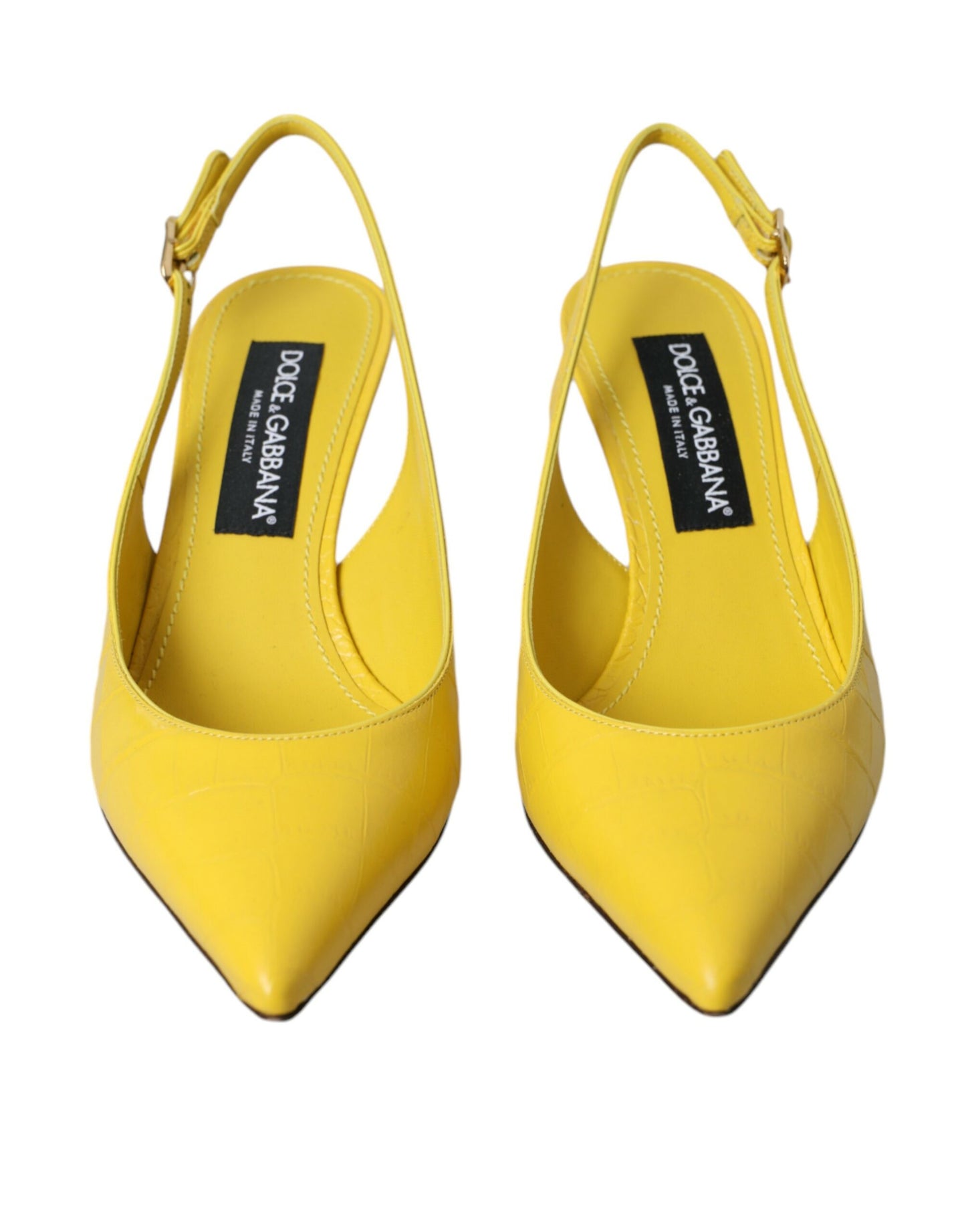 Yellow Leather Slingbacks Heels Shoes - The Luxe Alliance