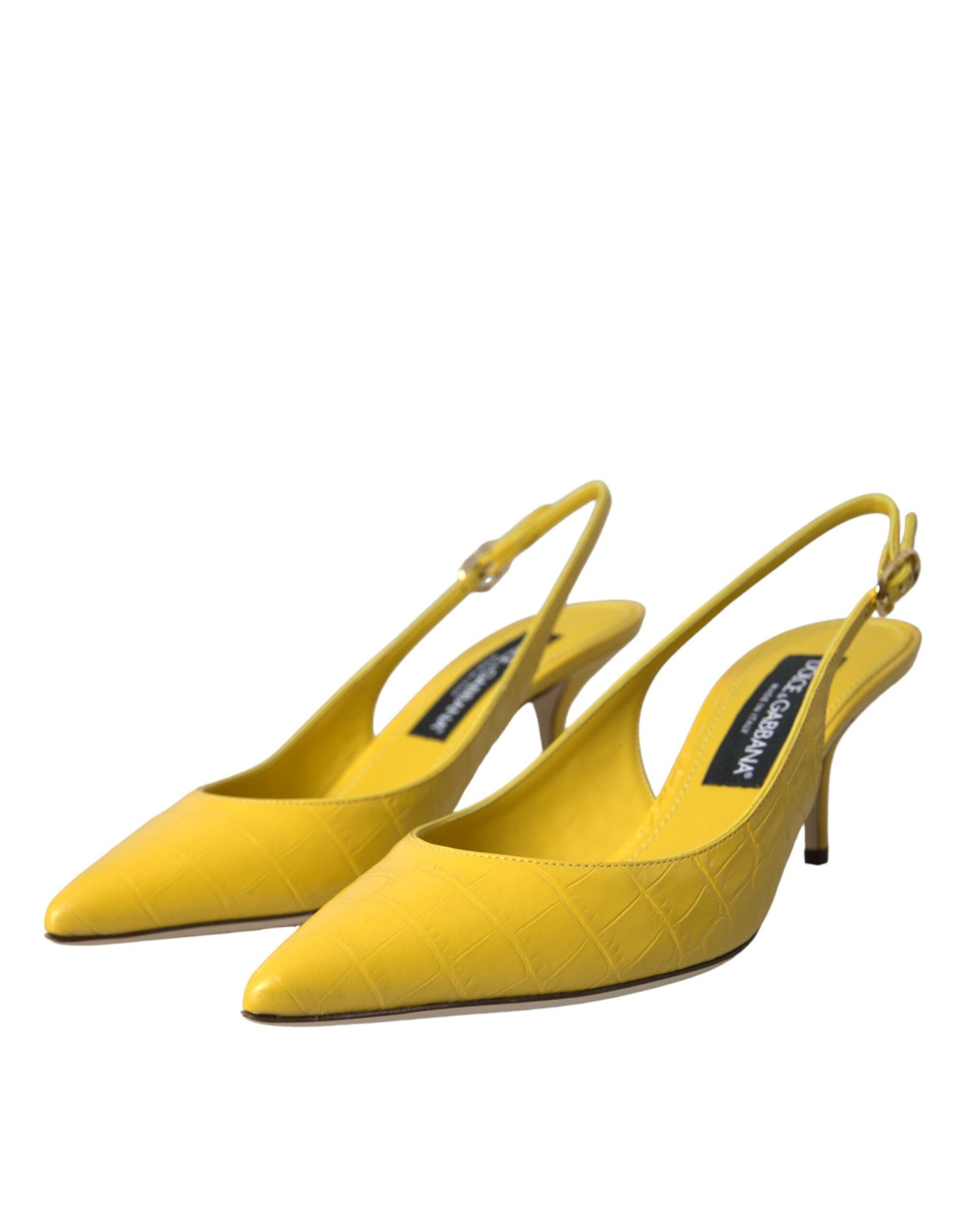 Yellow Leather Slingbacks Heels Shoes - The Luxe Alliance