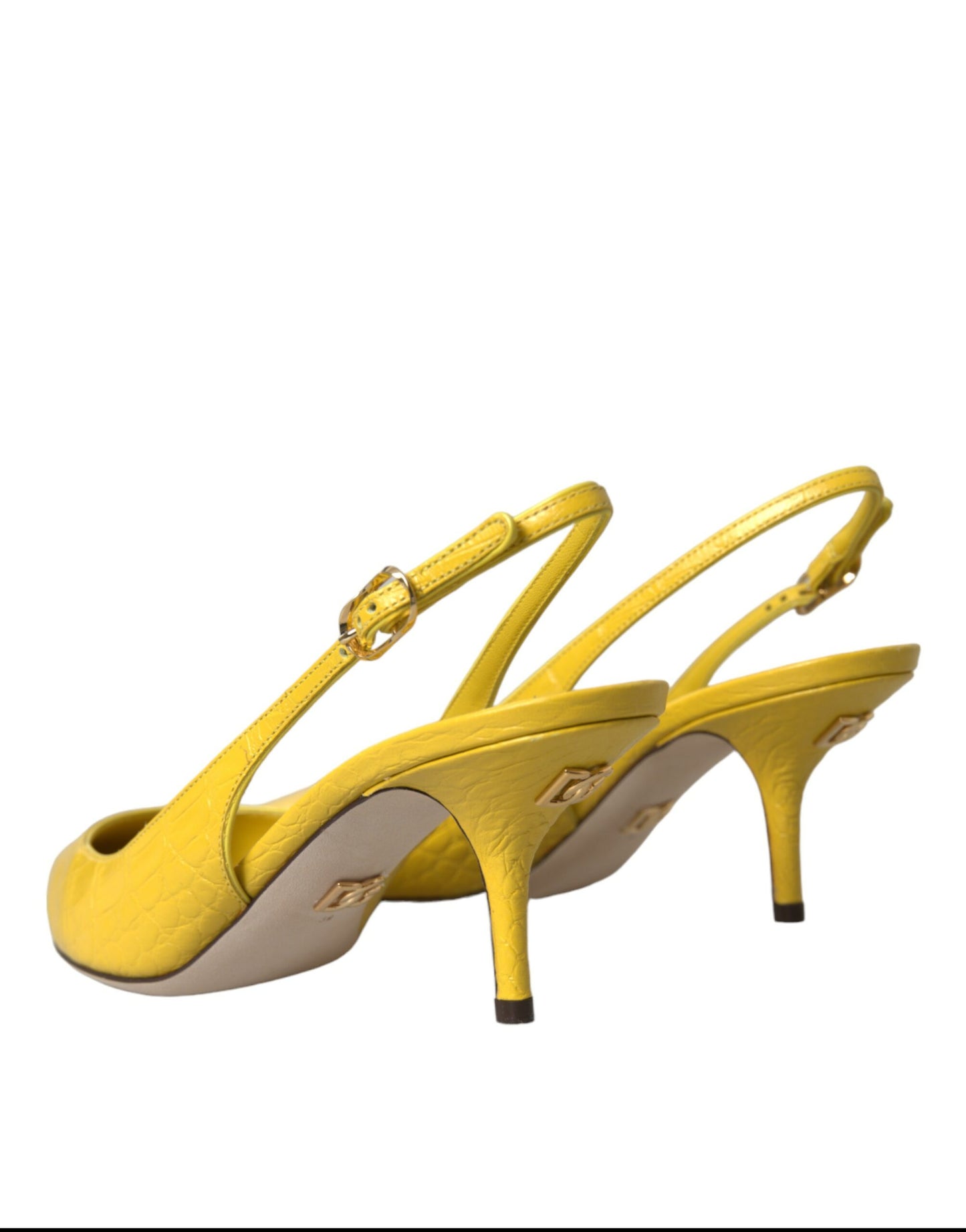 Yellow Leather Slingbacks Heels Shoes - The Luxe Alliance