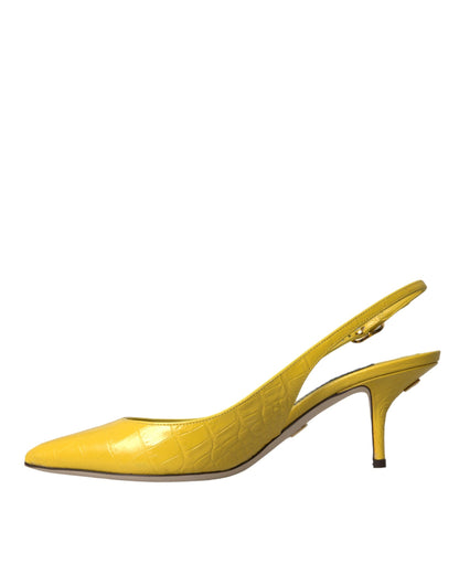 Yellow Leather Slingbacks Heels Shoes - The Luxe Alliance