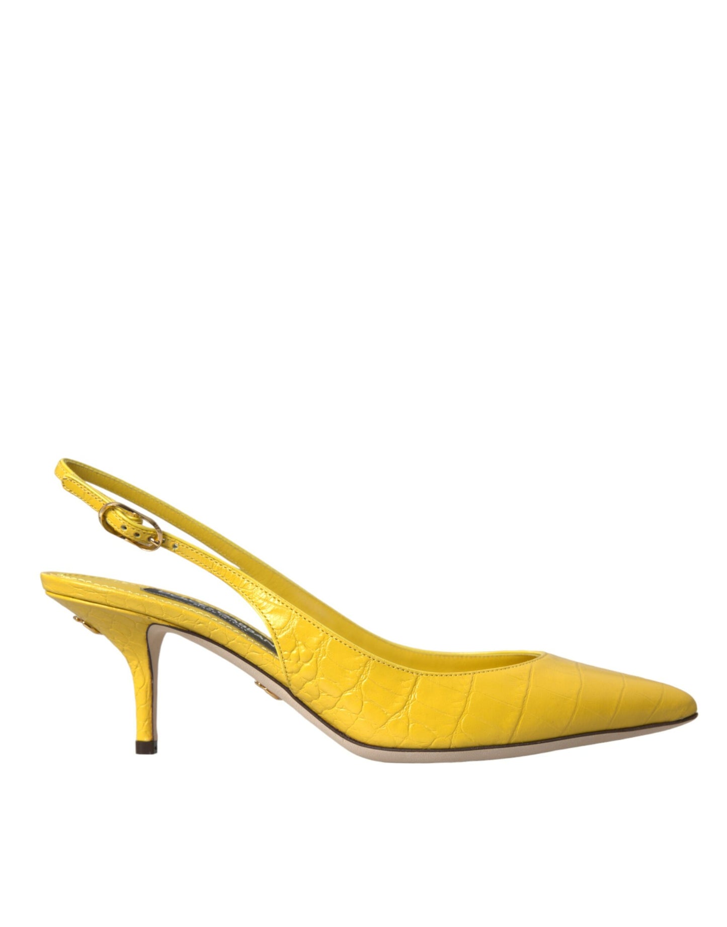 Yellow Leather Slingbacks Heels Shoes - The Luxe Alliance