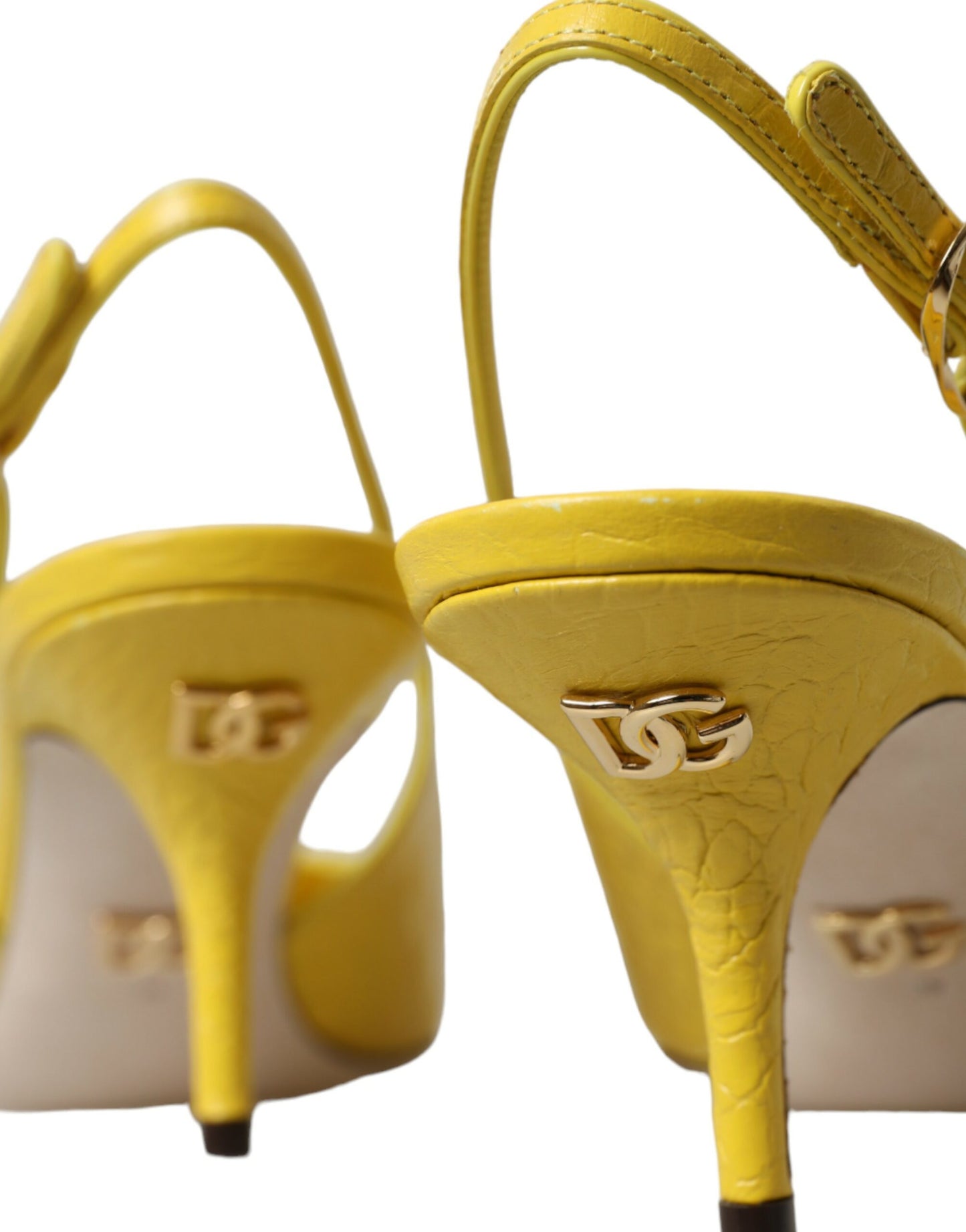 Yellow Leather Slingbacks Heels Shoes - The Luxe Alliance