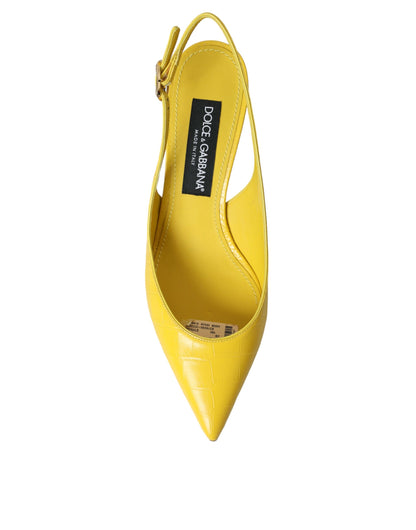 Yellow Leather Slingbacks Heels Shoes - The Luxe Alliance