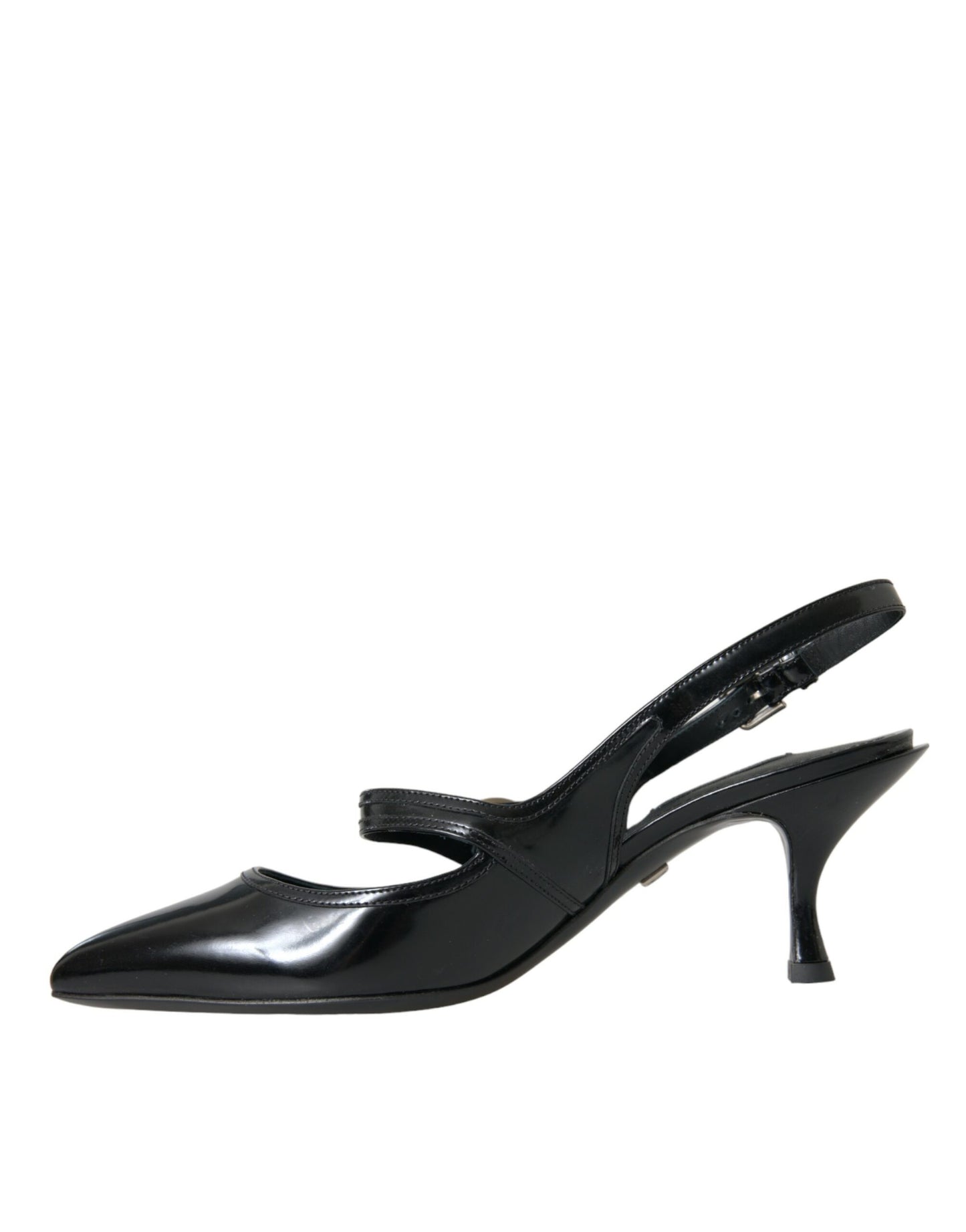 Black Leather Embellished Slingbacks Shoes - The Luxe Alliance