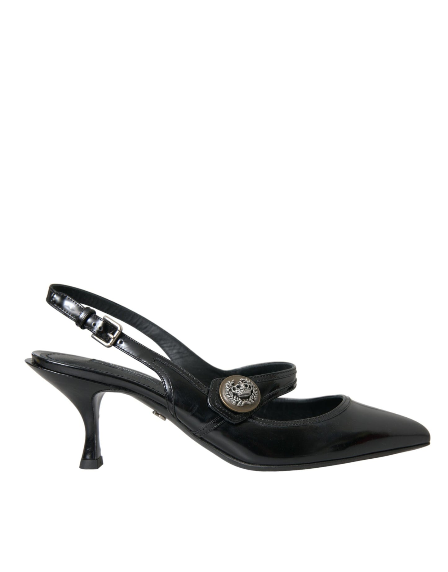 Black Leather Embellished Slingbacks Shoes - The Luxe Alliance