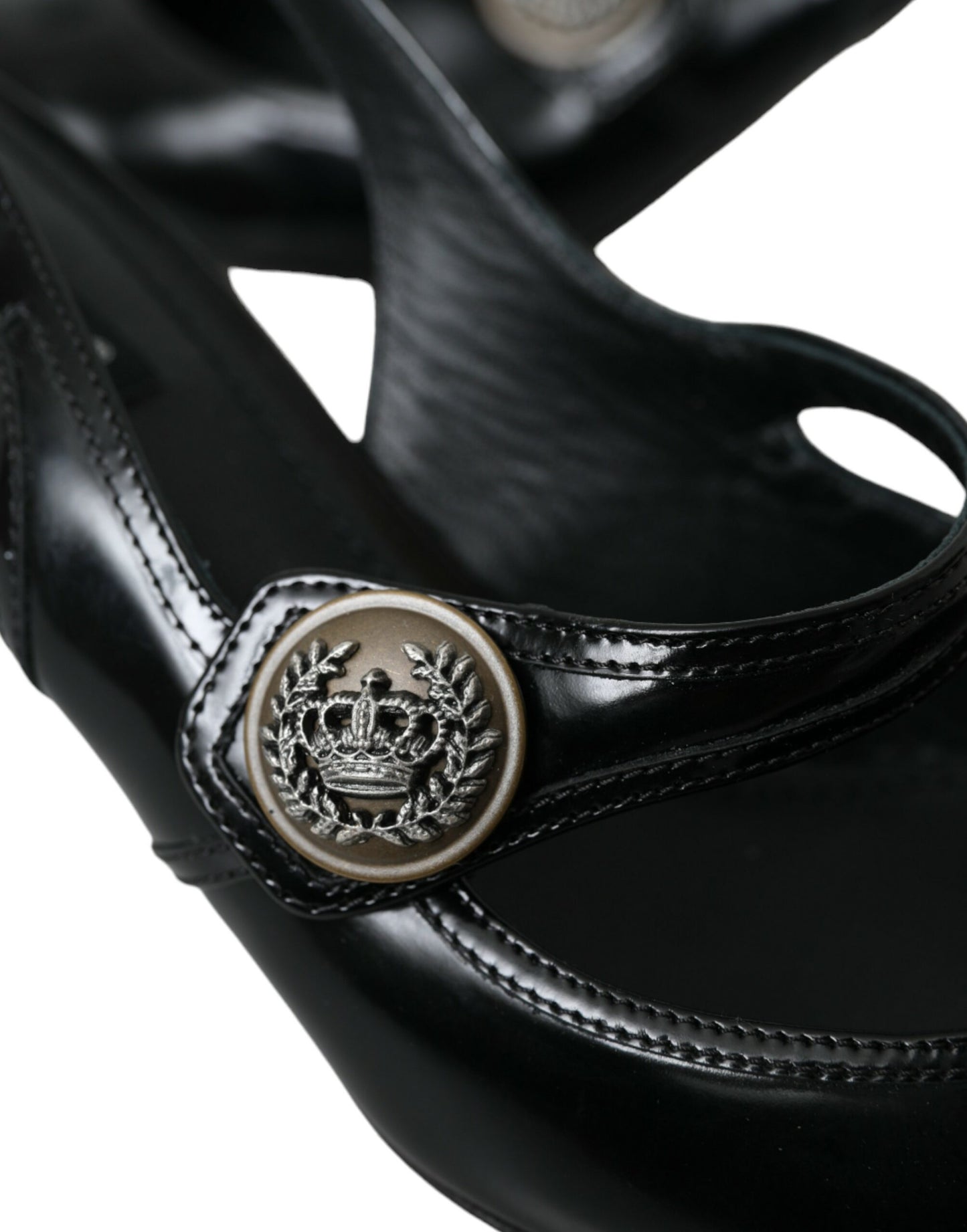 Black Leather Embellished Slingbacks Shoes - The Luxe Alliance