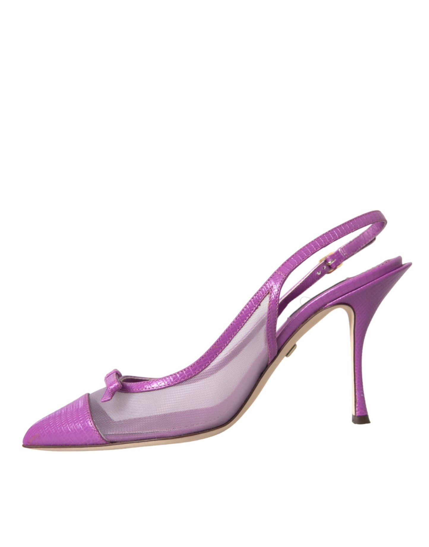 Purple Leather Mesh High Heels Slingback Shoes - The Luxe Alliance