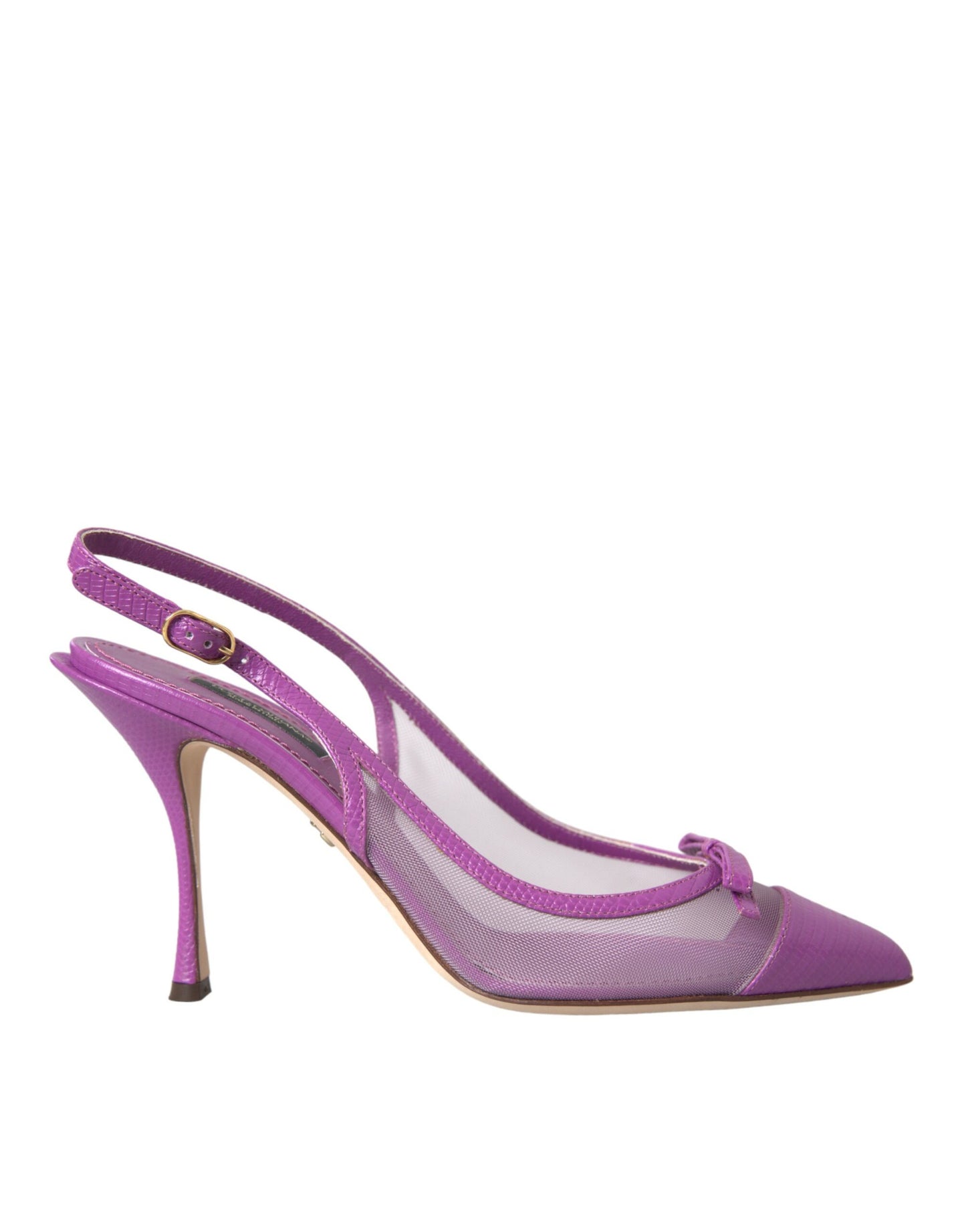 Purple Leather Mesh High Heels Slingback Shoes - The Luxe Alliance