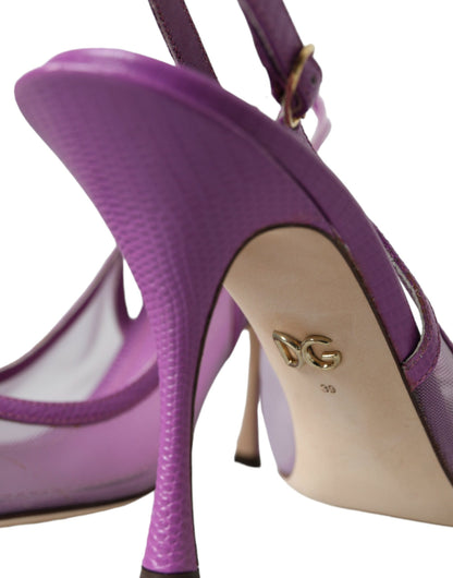 Purple Leather Mesh High Heels Slingback Shoes - The Luxe Alliance