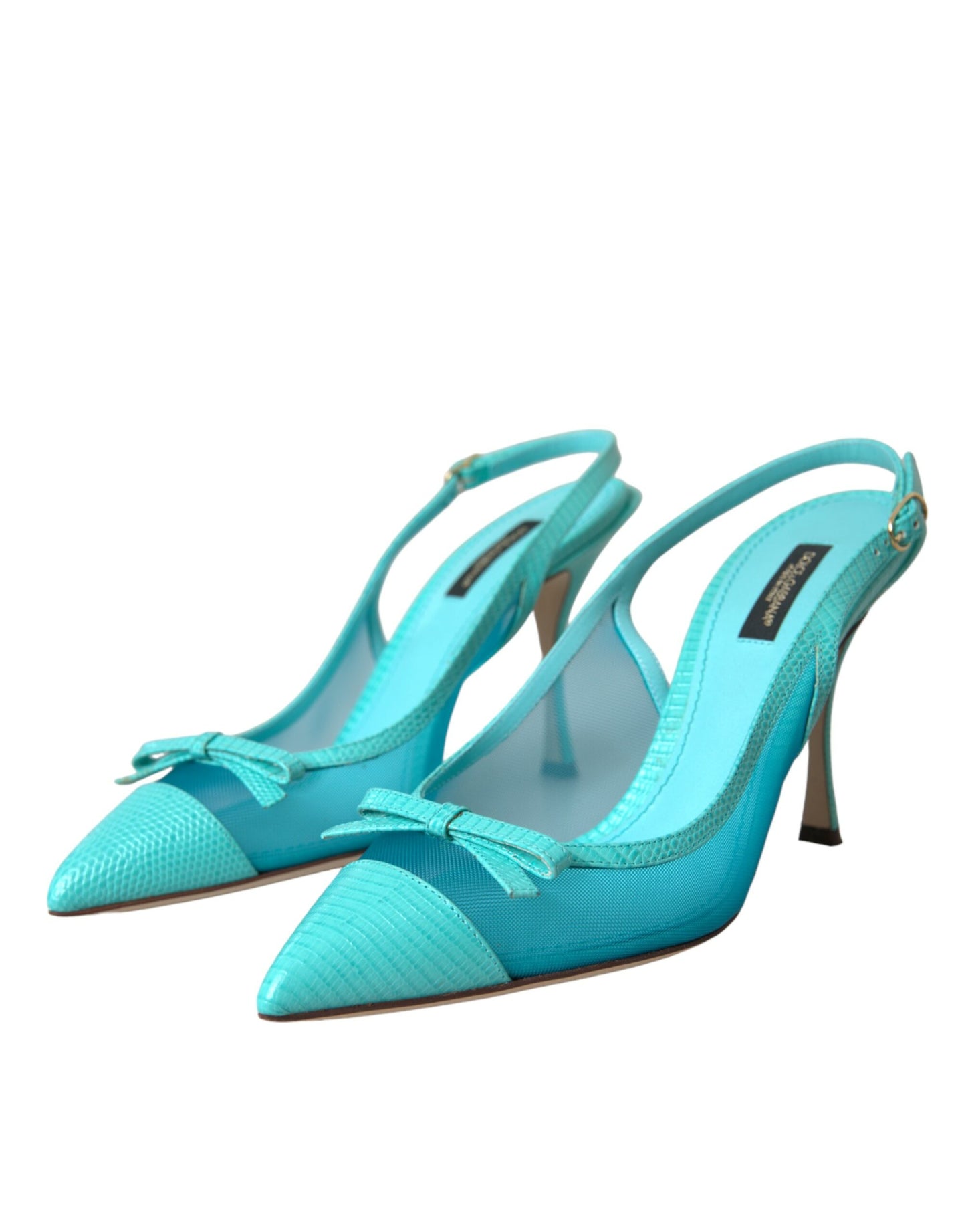 Blue Leather Mesh High Heels Slingback Shoes - The Luxe Alliance