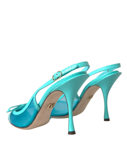 Blue Leather Mesh High Heels Slingback Shoes - The Luxe Alliance