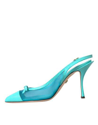 Blue Leather Mesh High Heels Slingback Shoes - The Luxe Alliance