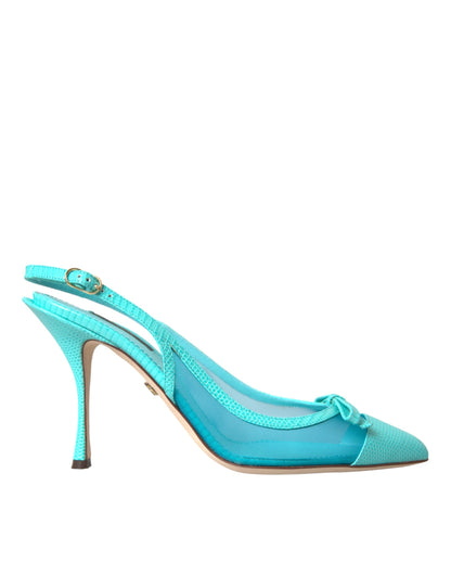 Blue Leather Mesh High Heels Slingback Shoes - The Luxe Alliance