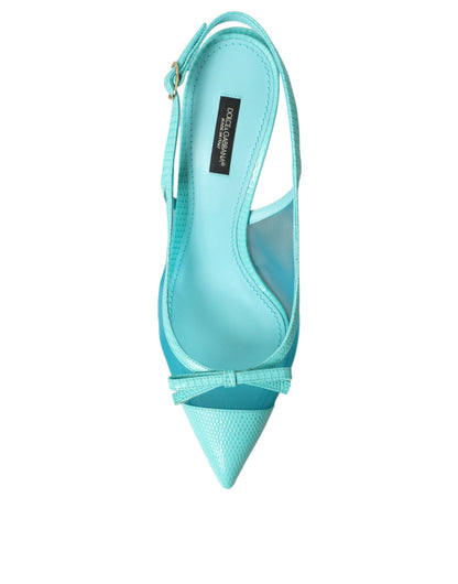 Blue Leather Mesh High Heels Slingback Shoes - The Luxe Alliance