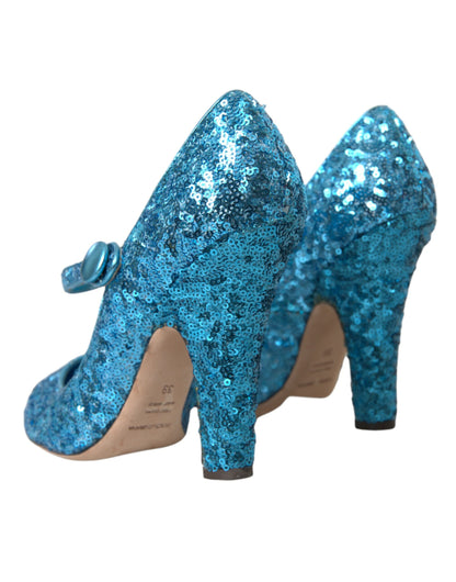 Blue Sequin Mary Jane Pumps High Heels Shoes - The Luxe Alliance