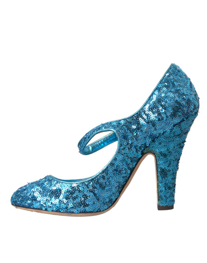 Blue Sequin Mary Jane Pumps High Heels Shoes - The Luxe Alliance