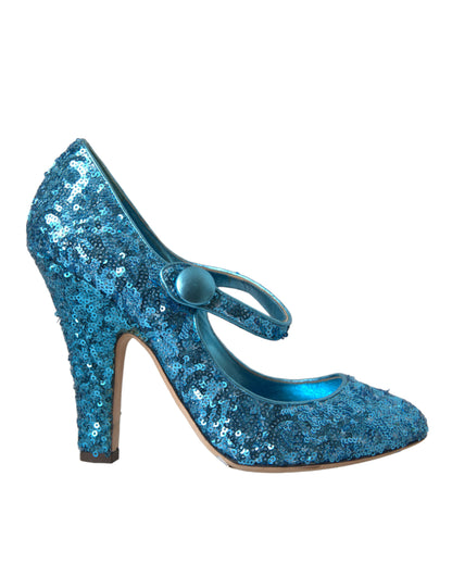 Blue Sequin Mary Jane Pumps High Heels Shoes - The Luxe Alliance