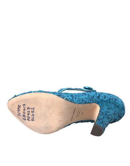 Blue Sequin Mary Jane Pumps High Heels Shoes - The Luxe Alliance