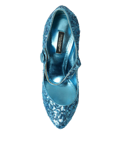 Blue Sequin Mary Jane Pumps High Heels Shoes - The Luxe Alliance