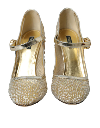 Gold Mesh Crystal Mary Jane Pumps Heels Shoes - The Luxe Alliance