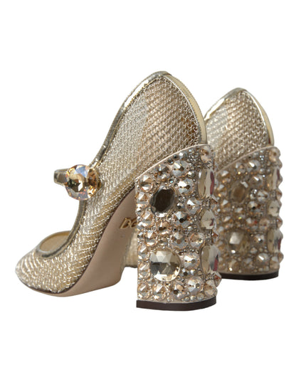 Gold Mesh Crystal Mary Jane Pumps Heels Shoes - The Luxe Alliance